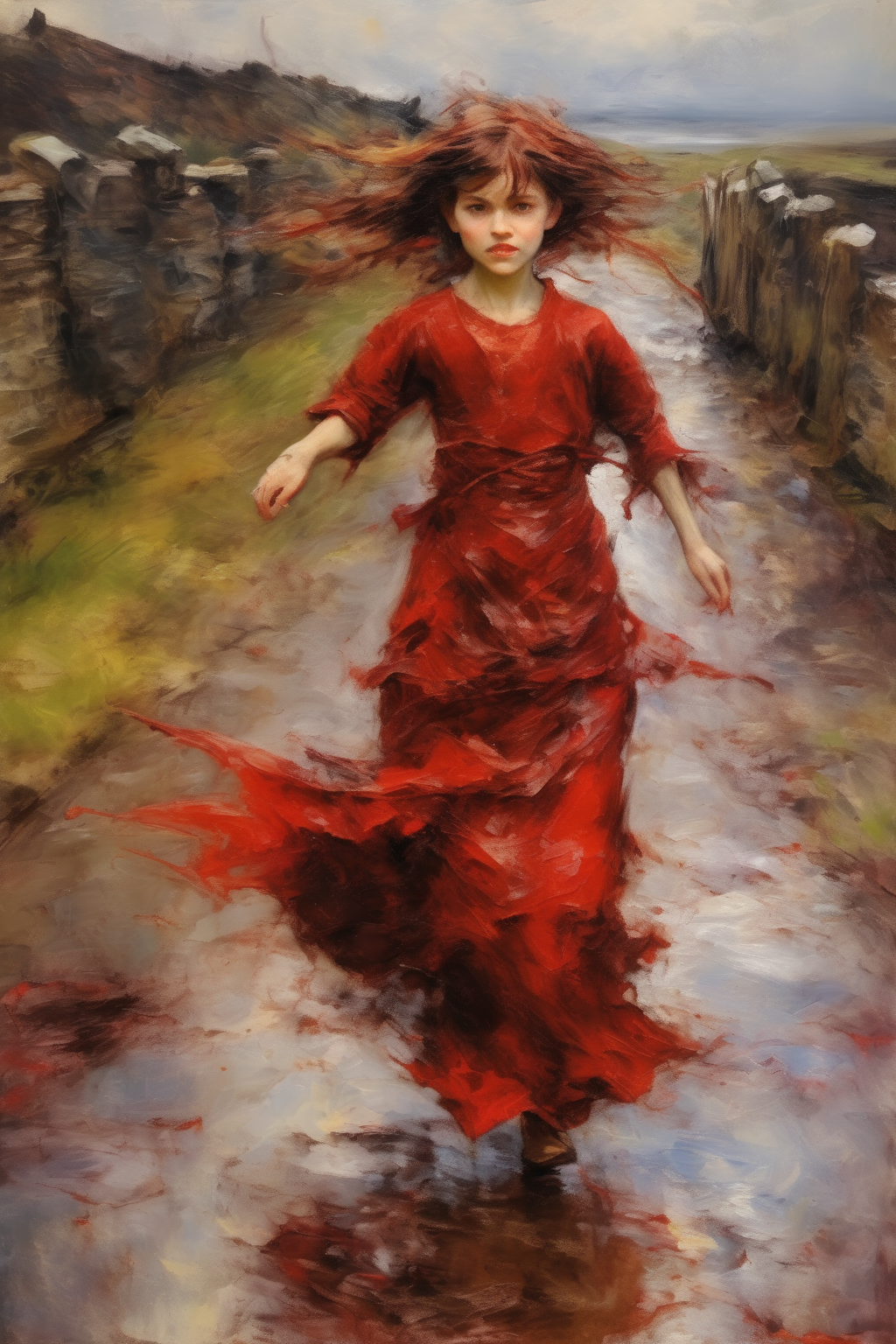 01037-1740661990-_lora_William McTaggart Style_1_William McTaggart Style - Oil Painted Poetry, She walks through the village in her little dragon.png